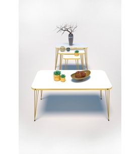 Zigon Sehpa Kr Ve Orta Sehpa Kr Set Gold Beyaz Tel 1109