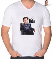 BK Gift Kişiye Özel Baba Godfather Karikatürlü V Yaka Tişört-9 (Beyaz)