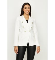 Kadın Gold Düğme Kapamalı Astarlı Blazer Ceket (Beyaz)