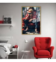 Metal Çerçeveli Temperli Cam Tablo Karakter Monkey D. Luffy (Gold)