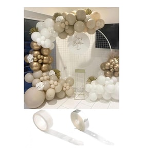 10 Krom Gold, 25 Beyaz Ve 25 Taş Kum Rengi Balon Zinciri Doğum Günü Nişan Kına Pastel Bride Seti-