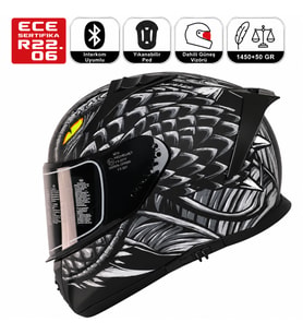 M801 Snake Draglax Gri Motosiklet Kaskı Spoiler Mod Güneş Vizörlü Full Face Kask