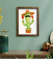 BK Gift Kaktüs Tasarımlı Doğal Masif Ahşap Çerçeveli Tablo 30x40cm-11