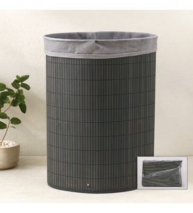 Bambu Üçgen Kirli Çamaşır Sepeti 35x60 cm - Kapaklı, Kumaş Torbalı