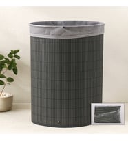 Bambu Üçgen Kirli Çamaşır Sepeti 35x60 cm - Kapaklı, Kumaş Torbalı