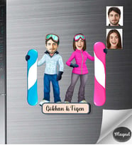 Kişiye Özel Kayakcı Sevgili Ahşap Magnet -1
