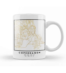 Copenhagen Denmark City Street Map Art Kupa Bardak Porselen