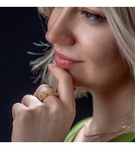 Vianto Jewellery Özel Tasarım Sarmal Desenli 925 Ayar Kadın Gümüş Yüzük (Gold)