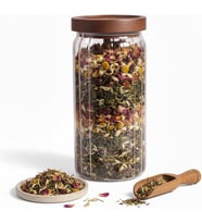 Akasya Kapaklı Çizgili Cam Kavanoz (1000ml /1 Litre) Hava Geçirmez, Modern Fitilli Tasarım Gıda Saklama Kabı Kahve, Çay, Kuruyemiş ve Bakliyat Kavanozu (9x20cm)