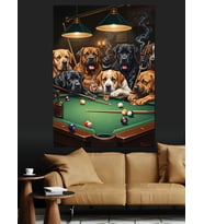 Bilardo Oynayan Köpekler Grubu Dekoratif Kanvas - Mdf Ahşap Tablo
