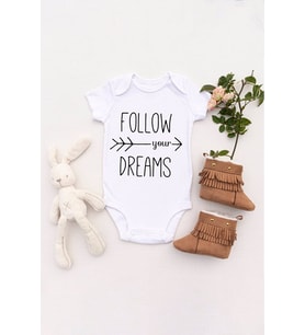 Unisex Bebek Hayallerinin Peşinden Git Baskılı Body Zıbın