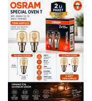 (2 li PAKET) 15W E14 Fırın Ampulü 300°C Isıya Dayanıklı Sarı Işık