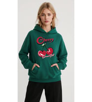 Unisex Sweet Girl Cherry Baskılı Tasarım Oversize Sweatshirt (Yeşil)