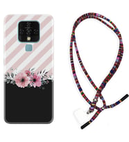 Tecno Camon 16 18P Pova Kılıf Boyun Asklı Rasta Silikon Strip Pink Flowers 1396