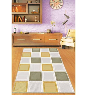 Sarı Yeşil Geometrik Kaymaz Tabanlı Dekoratif Halı DM005 - 100 x 160 cm