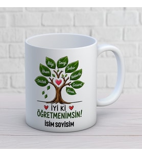 Kişiye Özel İyi Ki Öğretmenimsin Baskılı Kupa – Hayat Ağacı Temalı Anlamlı Öğretmen Kupası