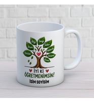 Kişiye Özel İyi Ki Öğretmenimsin Baskılı Kupa – Hayat Ağacı Temalı Anlamlı Öğretmen Kupası
