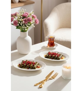 Porsima 4462 Gonca Porselen Kayık Tabak Seti - Oval Kahvaltılık Sunumluk Seti 20cm