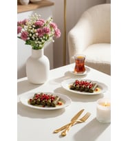 Porsima 4462 Gonca Porselen Kayık Tabak Seti - Oval Kahvaltılık Sunumluk Seti 20cm