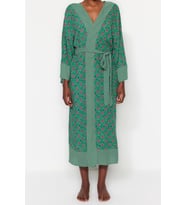 Moda Dokuma Rahat Kalıp Uzun V Yaka Standart Kol Shally Basic Animal Desen Kimono Kaftan