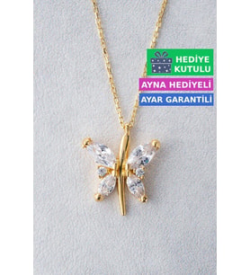 Jewelmim Gümüş Kelebek Kolye Sarı Altın Kaplama Bayan Kelebekli Kolye 925 Ayar Kadın Gümüş Kelebek Kolyesi (Sarı)