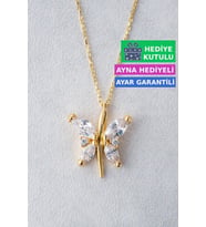 Jewelmim Gümüş Kelebek Kolye Sarı Altın Kaplama Bayan Kelebekli Kolye 925 Ayar Kadın Gümüş Kelebek Kolyesi (Sarı)