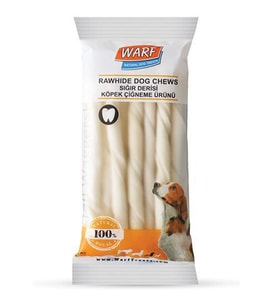 Warf Beyaz Burgu Çubuk Sığır Derisi Köpek Ödülü (12 Cm-20li Paket)