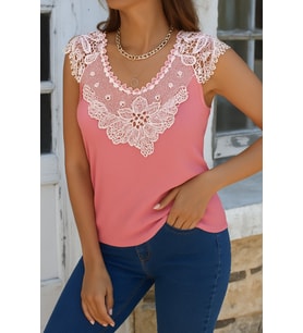 Kadın Kolsuz Dantel Yaka Kaşkorse Bluz (Pembe)