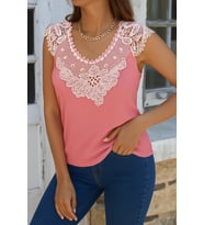 Kadın Kolsuz Dantel Yaka Kaşkorse Bluz (Pembe)