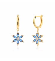 Aqua Taşlı Lotus Çiçeği Altın Kaplama Gümüş Küpe
