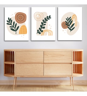 3'lü Bohem Kanvas Tablo Seti 7 - Modern Boho Duvar Dekoru - Geometrik ve Minimalist Çizgili 3 Parça Tablo