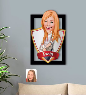 BK Gift Kişiye Özel İsimli Kadın Karikatürlü 3D Ahşap Tablo-11