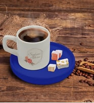 BK Gift Kişiye Özel Mavi Sunum Tabaklı Çiçek Tasarımlı Türk Kahvesi Fincanı Model 21