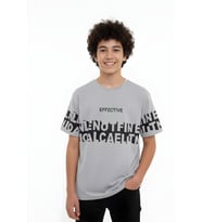 Erkek Çocuk T-Shirt--Geniş Kalıp-Yazı Baskılı-12-16 Yaş 12527 MODANINO (Gri)