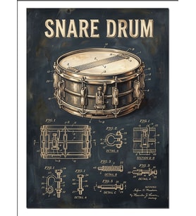 Snare Drum Teknik Çizim Müzik Dekoratif Kanvas - Mdf Ahşap Tablo
