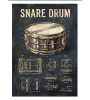 Snare Drum Teknik Çizim Müzik Dekoratif Kanvas - Mdf Ahşap Tablo