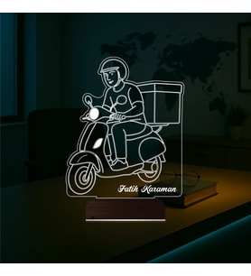 Luvivia Kurye Hediye Paket Servis Motosiklet Moto Kurye Kişiye Özel 3D Lamba - Masa Gece Lambası