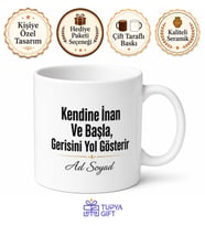 Kendine İnan Ve Başla Motivasyon Sözlü Çalışma Masası Kupası Hediye Bardak