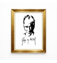 Tablore Gazi M. Kemal İmzalı Atatürk Silüet Tablo - Siyah Beyaz Modern Sanat - İmzalı Kanvas