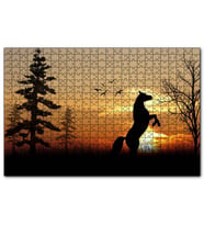 Cakapuzzle Şahlanan At Kuş Ağaç Günbatımı 120 Parça Puzzle Yapboz MDF (Ahşap)