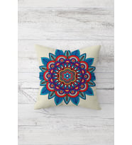 Mandala Desenli Çift Tarafı Baskılı Gizli Fermuarlı Yastık Kılıfı Kırlent Koltuk Yastık Kılıfı (Mavi)