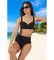 Kadın Bikini Takımı Balconette Balenli Sabit Kap Yüksek Bel Hipster Nervürlü Düz Desen Kolsuz Örme
