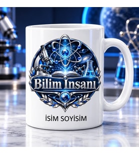 Bilim İnsanı Kupa Bardak Atom Mikroskop ve Kitap Desenli