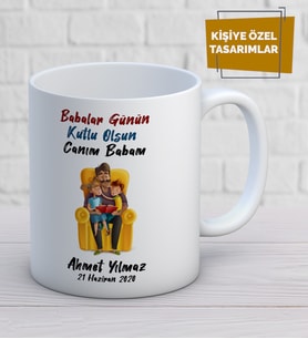 Babalar Gününe Özel Tasarım Porselen Beyaz Kupa Bardak