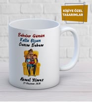 Babalar Gününe Özel Tasarım Porselen Beyaz Kupa Bardak