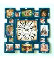 MUTFAK SAATLERİ SERİSİ-MB FOTOĞRAF ÇERÇEVELİ LACİVERT TEMALI DUVAR SAATİ-50*50 CM