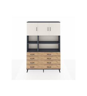 Arges Dolap 8 Raflı 8 Çekmeceli 3 Kapaklı 132x30x195 Antrasit-Aytaşı/Çam