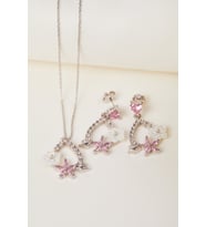 Elika Silver 925 Ayar Gümüş Pempe Kamelya Çiçeği Kolye ve Küpe Set