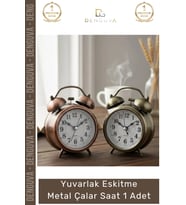 #Saat Nostaljik Retro Dekoratif Vintage Masa Saati Sessiz Yuvarlak Eskitme Metal Çalar Saat