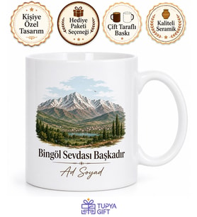 Bingöl Memleket Temalı Kişiye Özel Baskılı Kupa Bardak Hediye